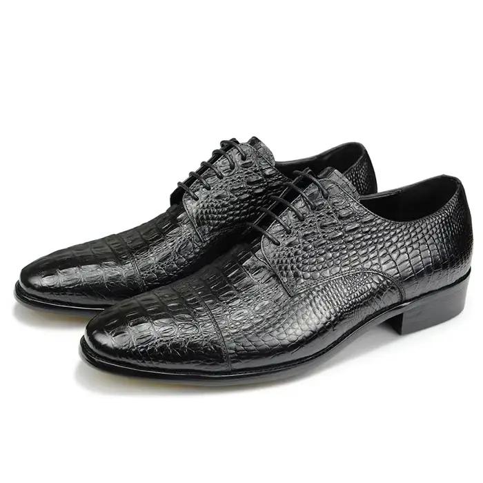 Chaussures de luxe en cuir véritable motif Crocodile pour hommes, chaussures décontractées Vintage f