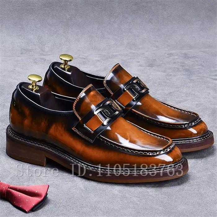 Mocassins pour hommes à bout rond et semelle épaisse, style britannique, en cuir véritable de vachet