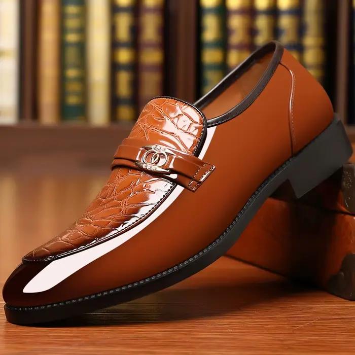 Chaussures habillées à bout pointu pour hommes, chaussures de mariage en cuir verni, Oxfords à enfil