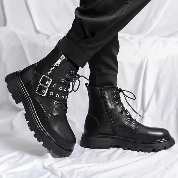 Nouvelle marque de luxe noir hommes Chelsea bottes gothique Biker bottes hommes décontracté en cuir 