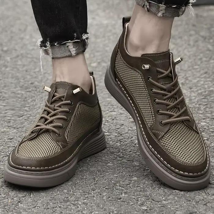 Chaussures d'Été en Cuir de Vache et Maille pour Homme, Baskets Décontractées de 6cm, de Styliste, R