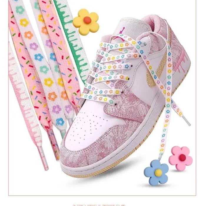 Fleur colorée Ins chaussures cordes Af1 lacets de crème glacée pour baskets canard Mandarin poudre v