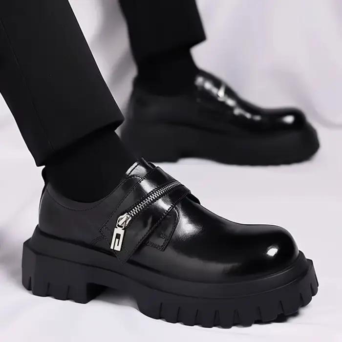 Chaussures en cuir pour hommes Derby 2026, semelle épaisse, style britannique, design décontracté, f