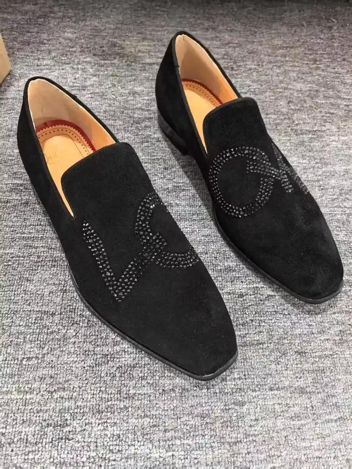 Mocassins de luxe en cuir suédé noir avec strass pour hommes, chaussures plates décontractées faites