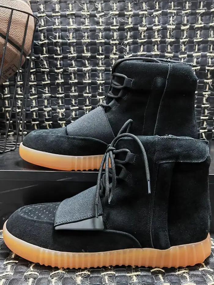 Nouveaux hommes moto équitation confortable ventiler bout rond mi talon vache daim cuir chaussures d