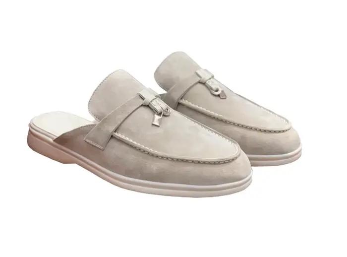 Mocassins et mules unisexes en daim, décorés d'un nœud et d'un cadenas, style décontracté chic