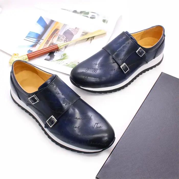 Chaussures en cuir classiques à double boutonnage pour hommes, chaussures rondes Parker, chaussures 