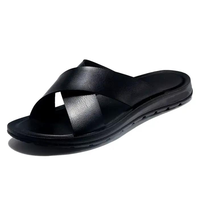 Pantoufles en cuir italien pour hommes, chaussures d'été de plage d'hôtel, de haute qualité, grande 