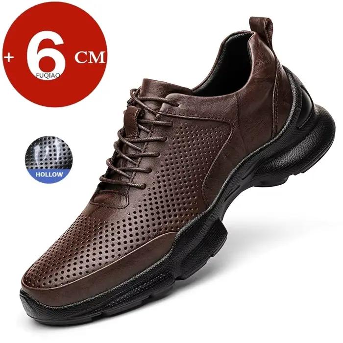 Oxford – chaussures d'ascenseur décontractées en cuir de vache pour hommes, ajourées et respirantes,
