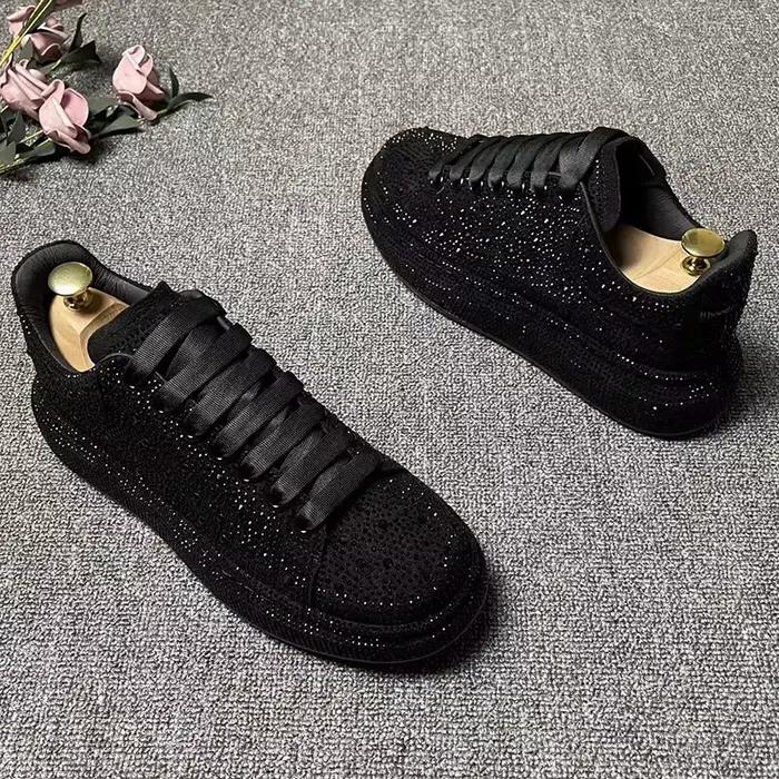 Hommes décontracté punk rock robe rivets chaussures à lacets strass chaussure noir élégant plate-for