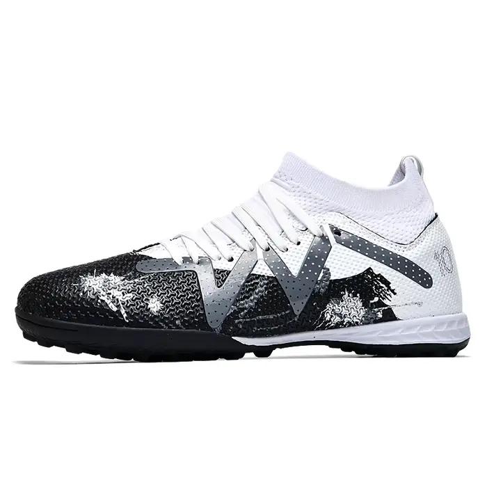 Chaussures de football pour hommes avec tige en tissu PU, crampons en caoutchouc TF, antidérapantes 