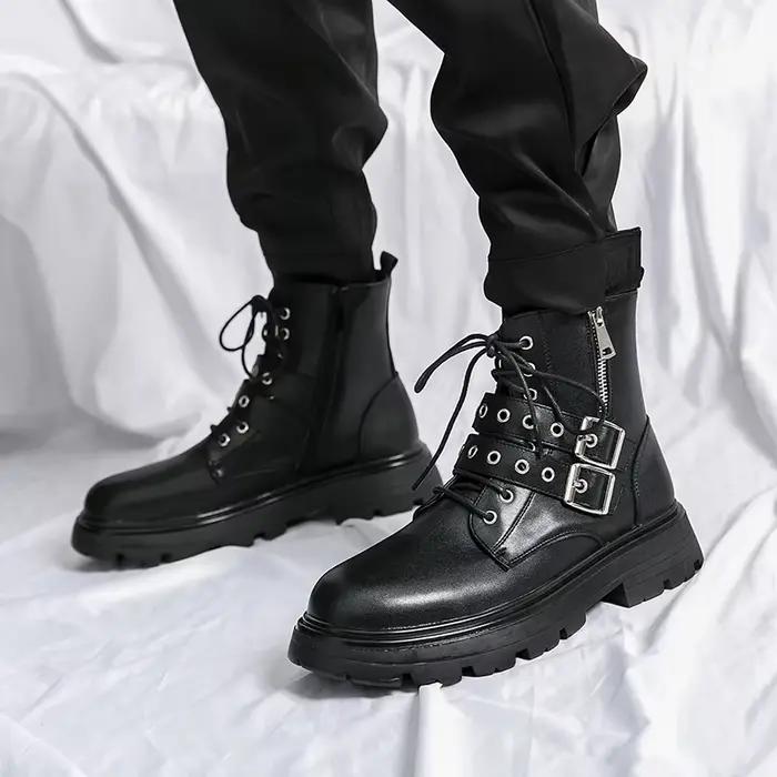 Nouvelle marque de luxe noir hommes Chelsea bottes gothique Biker bottes hommes décontracté en cuir 