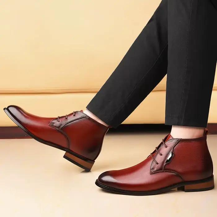 Hommes d'affaires Chelsea bottes hauteur augmenter semelle intérieure 6 cm formel en cuir de vache h