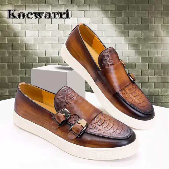Chaussures décontractées en cuir véritable pour hommes, chaussures plates coordonnantes, à lacets, f