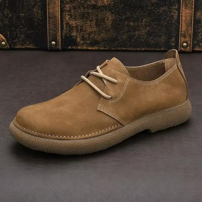 Chaussures décontractées vintage en daim pour hommes - Mocassins à enfiler avec semelle en caoutchou