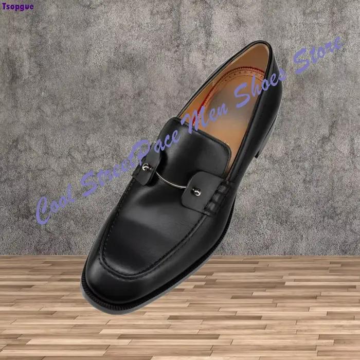 Mocassins Penny en métal pour hommes, marron et noir, en cuir lisse, à bout carré, à enfiler, chauss