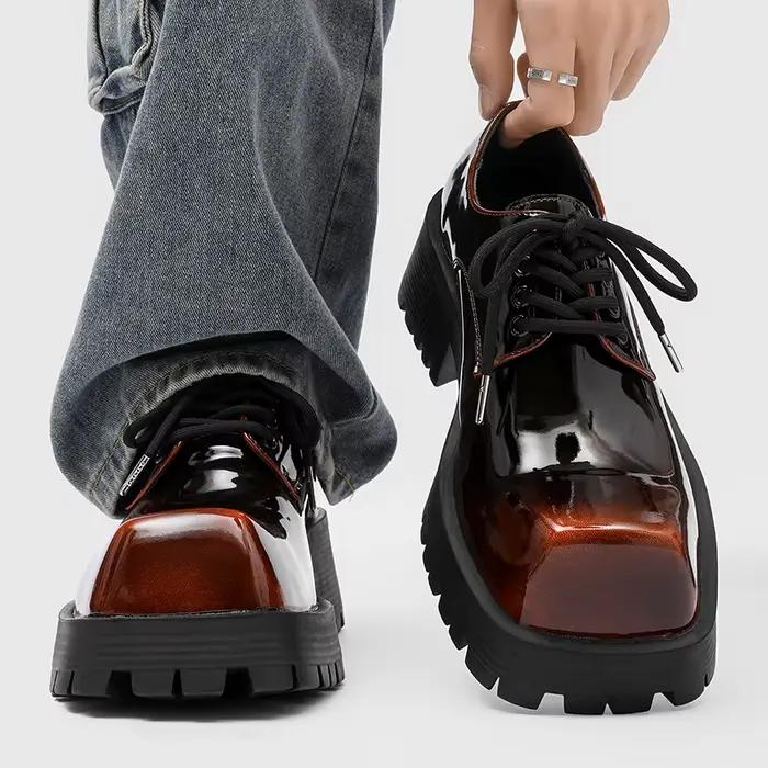 Chaussures en cuir à semelles épaisses pour hommes, style design de luxe, travail, bureau, mode fête
