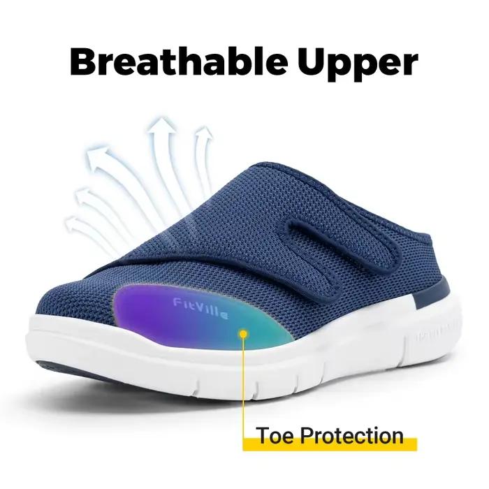 FitVille – Demi-chaussons pour hommes, chaussures diabétiques extra larges 4E, réglables, légères, d