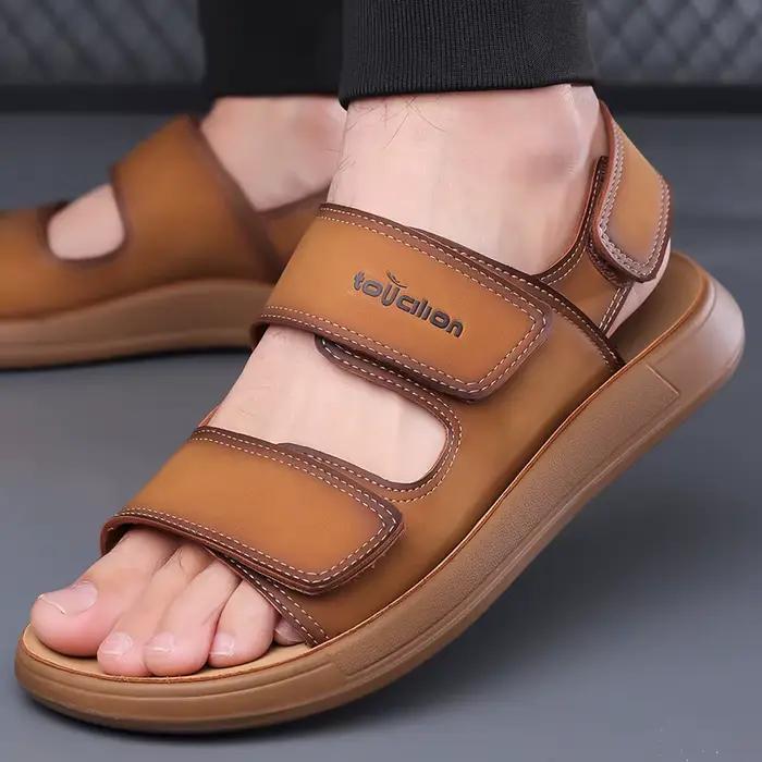 Sandales en cuir pour hommes 2026 – Tongs décontractées antidérapantes pour l'extérieur, style mode 
