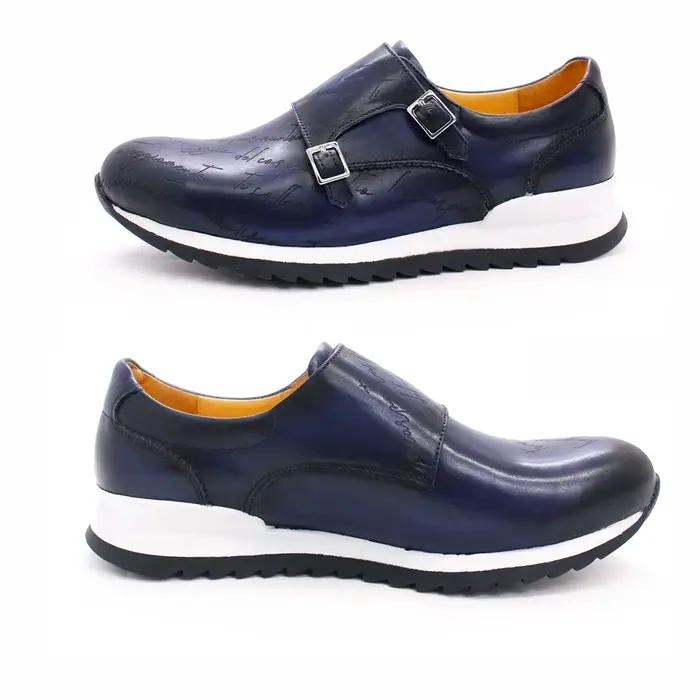 Chaussures en cuir classiques à double boutonnage pour hommes, chaussures rondes Parker, chaussures 