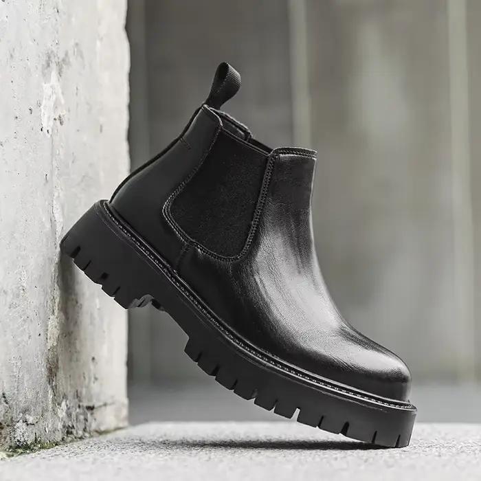 Bottes en cuir à l'offre elles optiques pour hommes, fourrure formelle d'affaires, courtes, style br