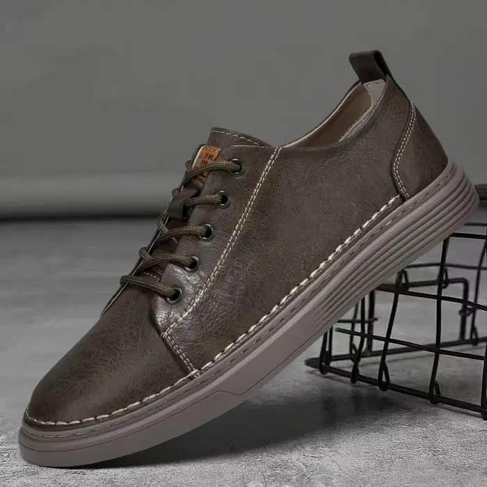 Chaussures d'été respirantes en cuir véritable pour hommes, chaussures de Jogging décontractées blan