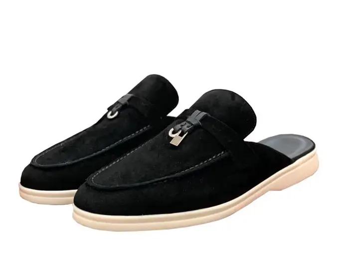 Mocassins et mules unisexes en daim, décorés d'un nœud et d'un cadenas, style décontracté chic