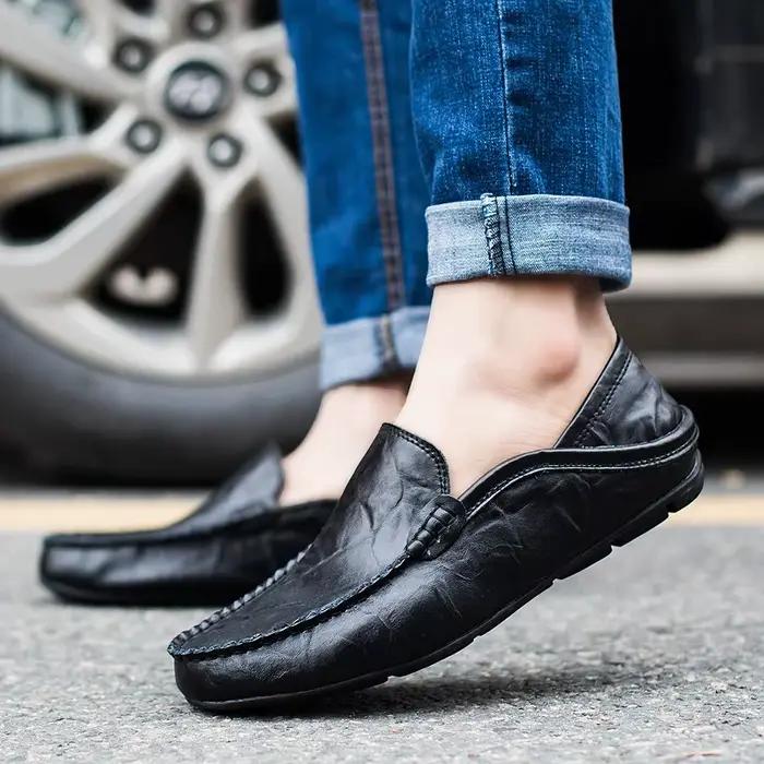 Chaussures décontractées en cuir pour hommes, mocassins de mariage, nouvelles chaussures en daim gra