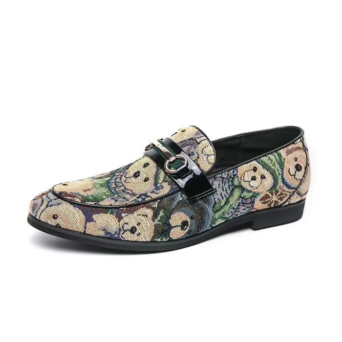 Luxe ours imprimer hommes mocassins marque concepteur mocassin homme brodé appartements décontracté 