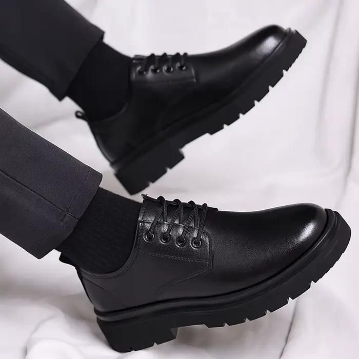 Printemps automne nouveau concepteur Derby chaussures pour hommes noir augmenter chaussures habillée
