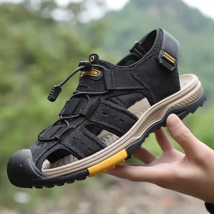 Sandales d'été en cuir véritable pour hommes, chaussures décontractées d'extérieur, chaussures de pl