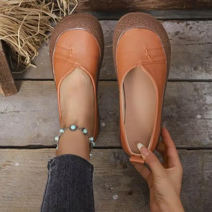 Chaussures décontractées rétro confortables à bout peu profond, en cuir pleine fleur souple et semel