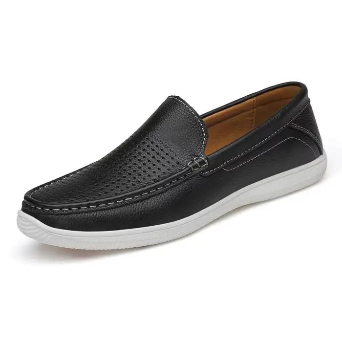 Chaussures décontractées en cuir véritable pour hommes, mocassins à semelle faite à la main, chaussu