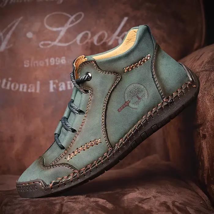 Bottes en cuir cousues à la main pour hommes, chaussures décontractées, automne, cuir verni rétro, b