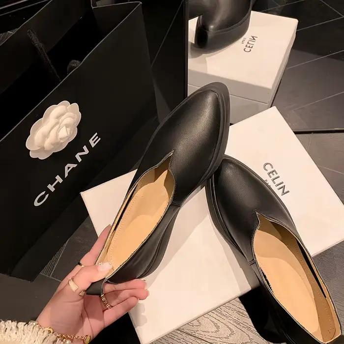 Chaussures plates confortables en cuir véritable de haute qualité, blanches, pointues, légères, pour