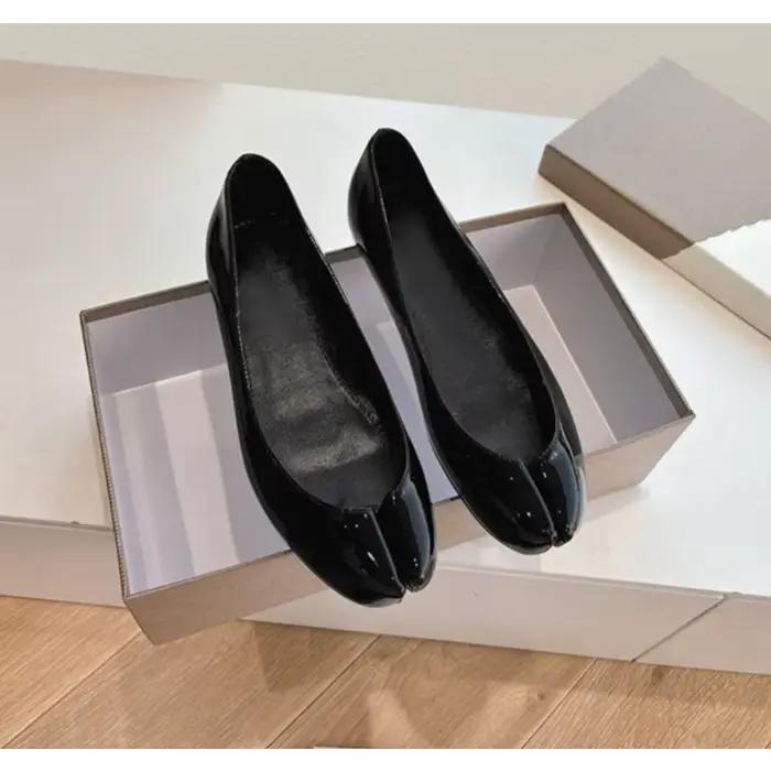 Chaussures en cuir verni à bout fendu, rehaussement intérieur, rétro, peu profondes, plates, Mary Ja