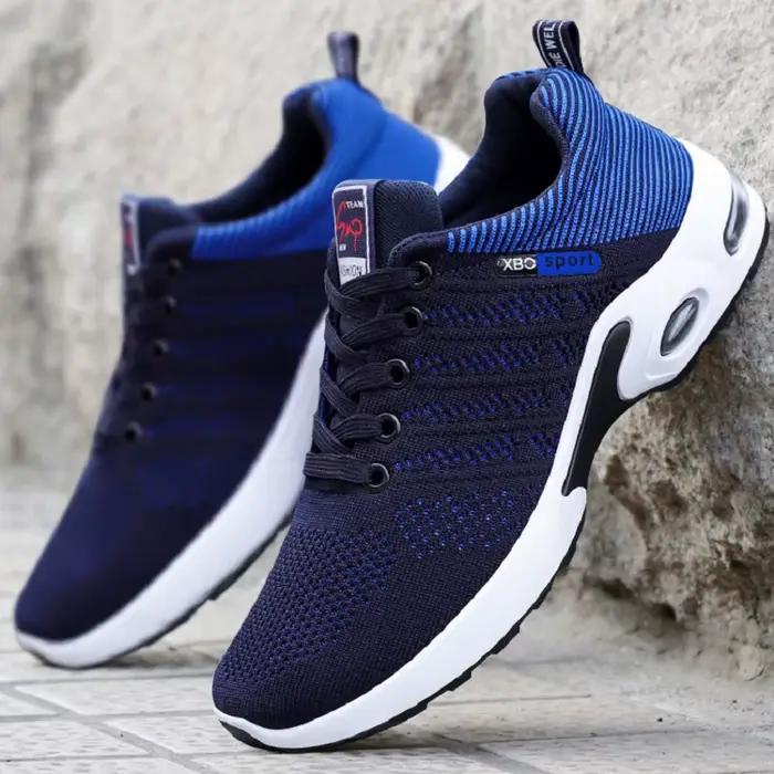 Baskets originales en maille bleu marine pour hommes, chaussures de sport respirantes, baskets compe