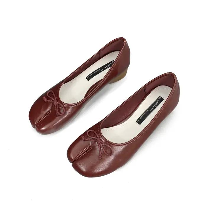 Chaussures Tabi à bout fendu, talon de 3 cm, en cuir, confortables, à semelle souple, mocassins pour