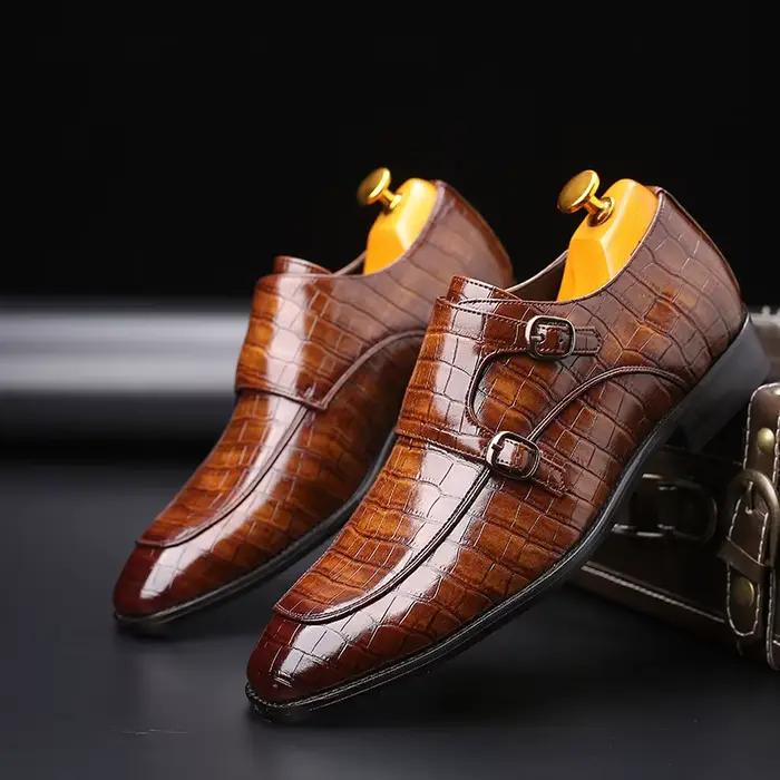 Hommes de luxe chaussures habillées Crocodile Grain cuir chaussures hommes boucle décontracté chauss