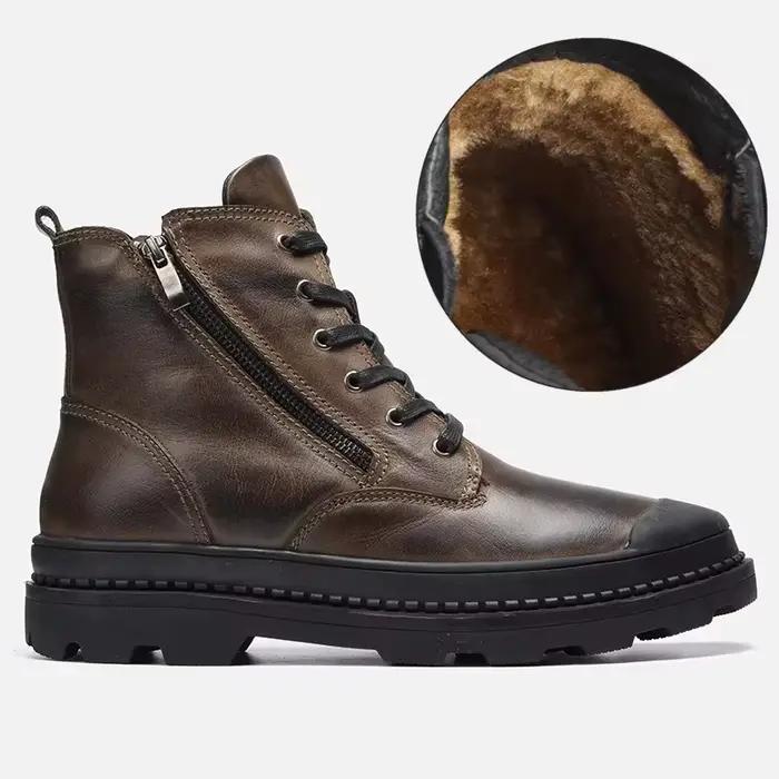 Cuir de vache naturel hommes bottes d'hiver à la main rétro hommes bottes en cuir véritable hommes c