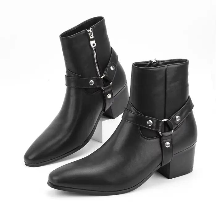 Bottes Chelsea à talons hauts pour hommes, double élastique