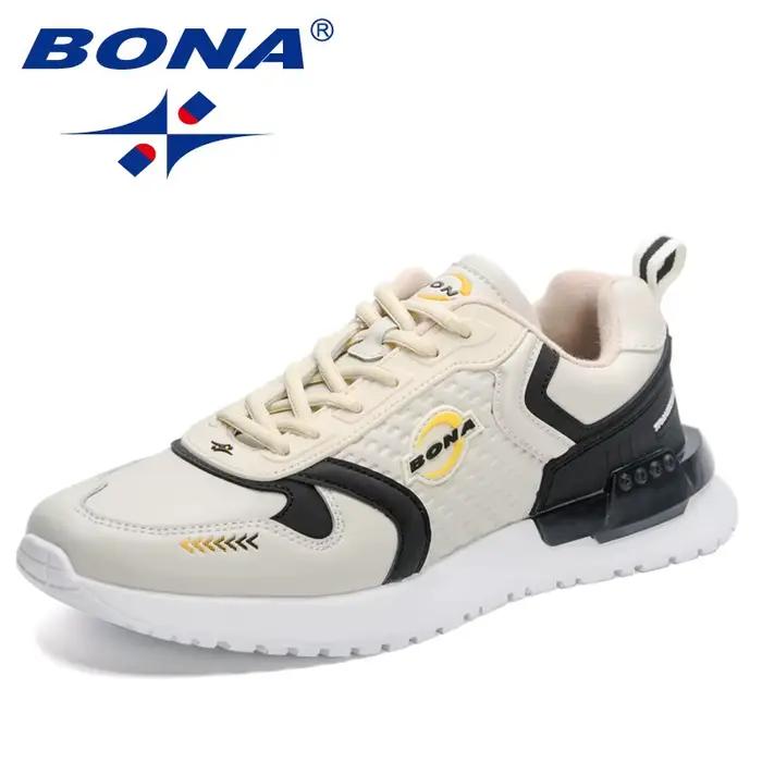 BONA-Chaussures Plates de Loisirs pour Homme, Baskets Respirantes à Lacets, Confortables et Décontra