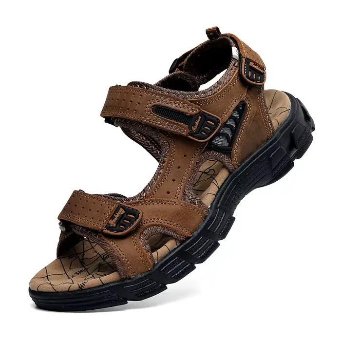 Sandales classiques de marque pour hommes, sandales d'été en cuir véritable, sandales légères décont