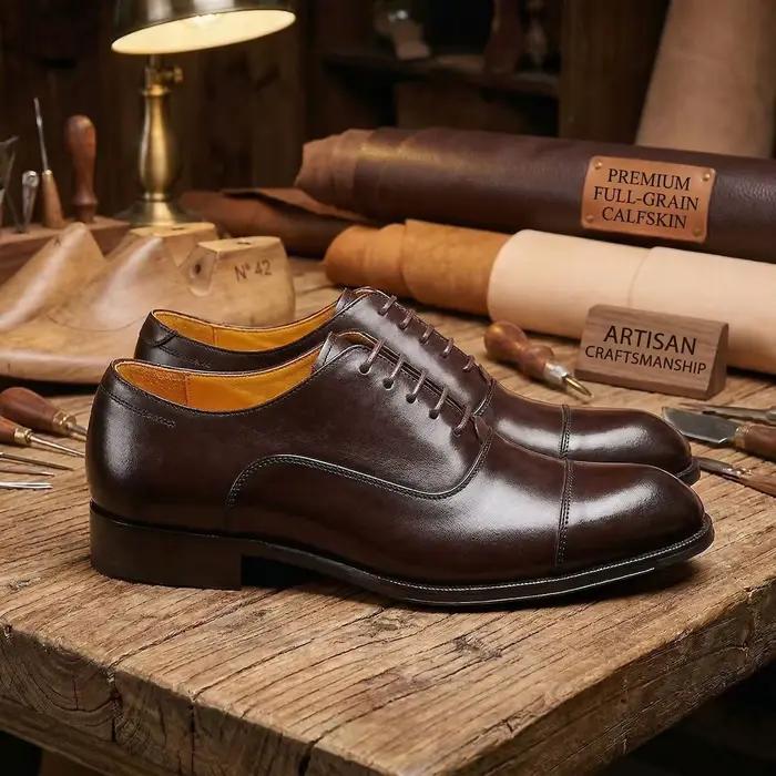 Chaussures habillées Oxford faites à la main pour hommes en cuir pleine fleur – Confortables et clas
