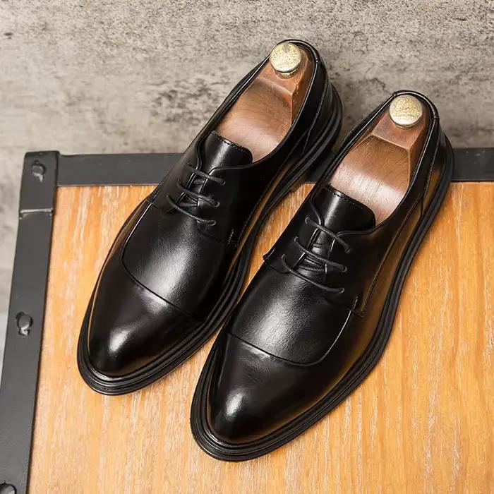 Chaussures habillées en cuir pour hommes, style brogue, marron, pour costume d'affaires, mariage, ba