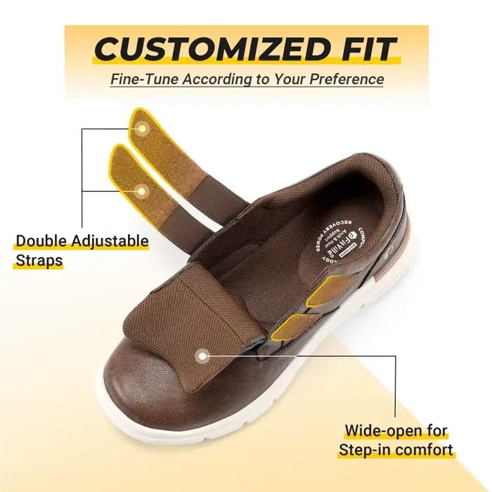 FitVille chaussures en cuir pour hommes chaussures de marche larges hydrofuge sans lacet tenue décon
