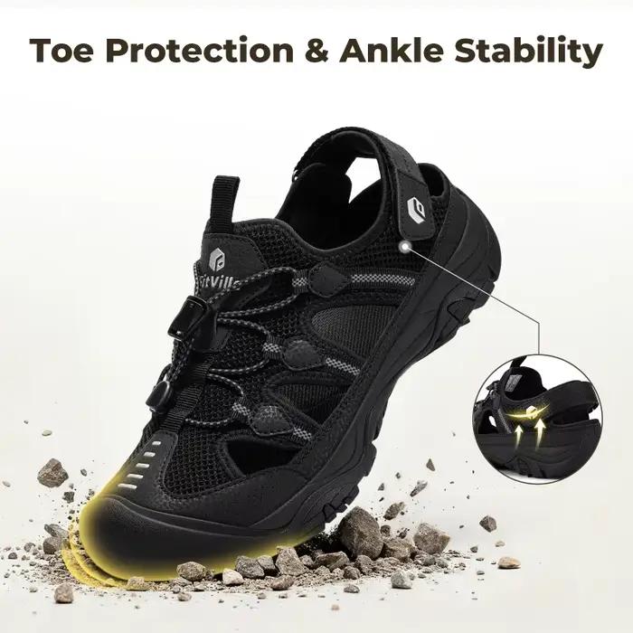 FitVille Sandales pour hommes à largeur large, à bout fermé, pour la randonnée et la natation, avec 