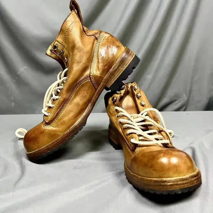 Bottes hautes en cuir rétro lavé pour hommes, semelles épaisses, taille haute, courtes, Goodyear, ch