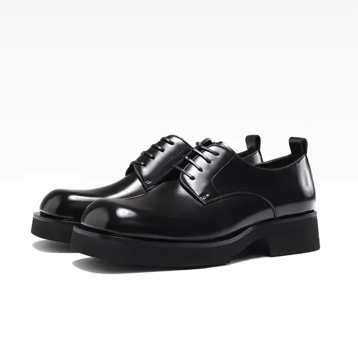Chaussures à talons hauts et semelle épaisse en cuir véritable pour hommes, bout carré, style britan