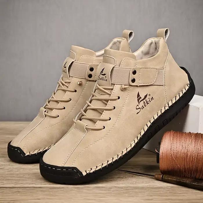 Nouveau 2025 fait à la main en cuir décontracté hommes chaussures Design baskets homme respirant en 
